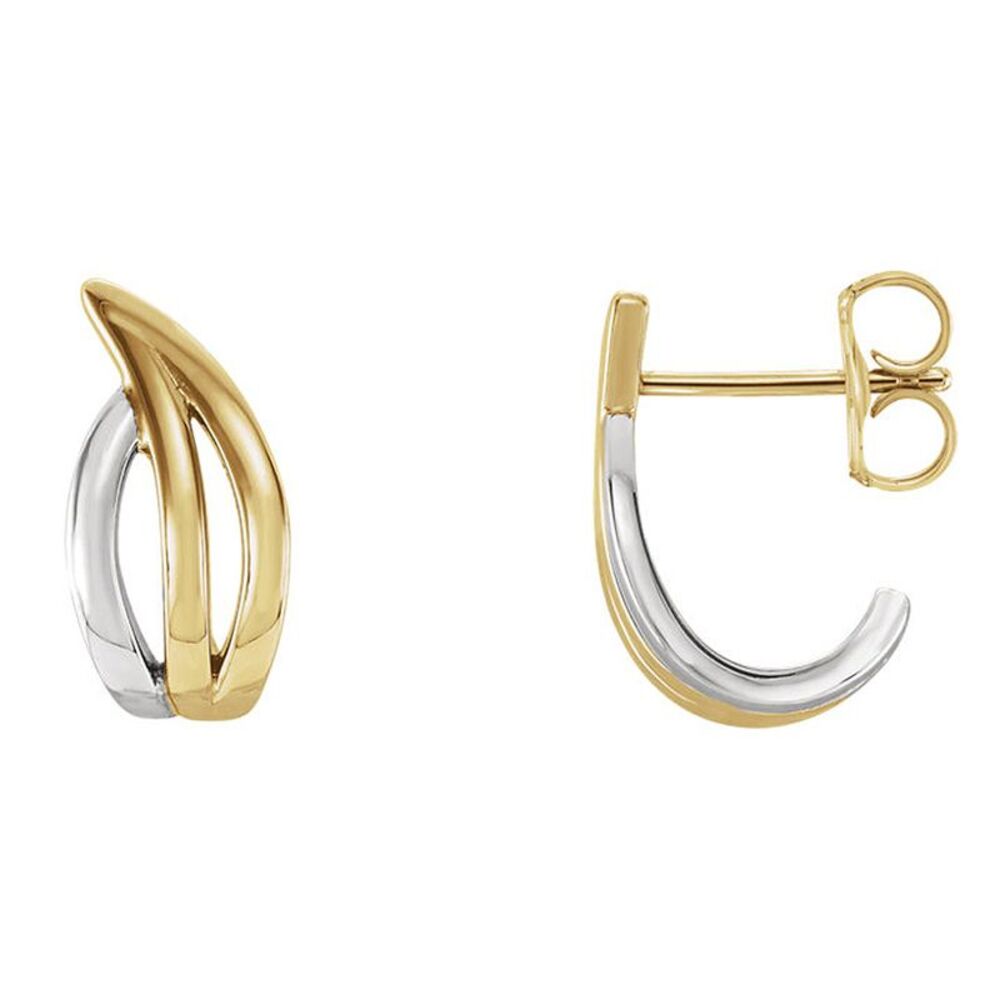 5 x 14mm (9/16 Inch) 14k Yellow & White Gold Freeform J-Hoop Earrings